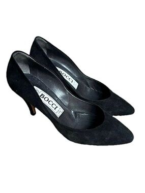 Vintage 80's Bocci Black Suede Pumps Shoes Made In Italy - Size 37.5 EU
